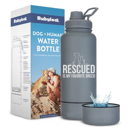 Dog + Human Travel Water Bottle with Bowl