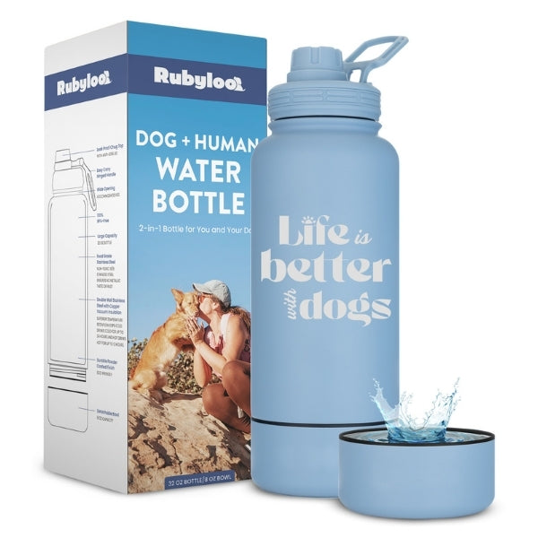 Dog + Human Travel Water Bottle with Bowl