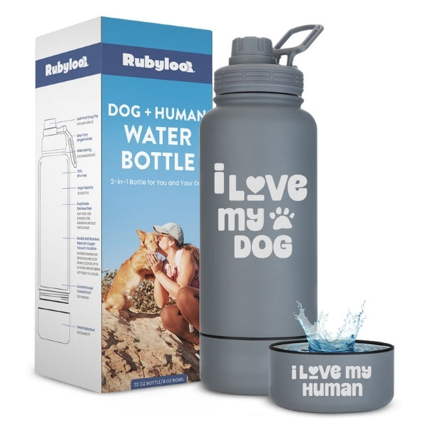 Dog + Human Travel Water Bottle with Bowl